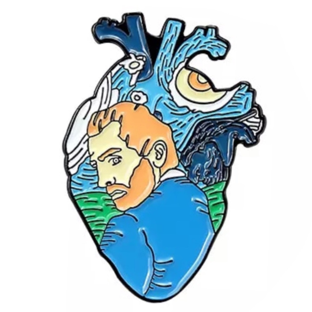 Van Gogh Anatomical Heart Enamel Pin Artistic Collectible Accessory Metal Badge